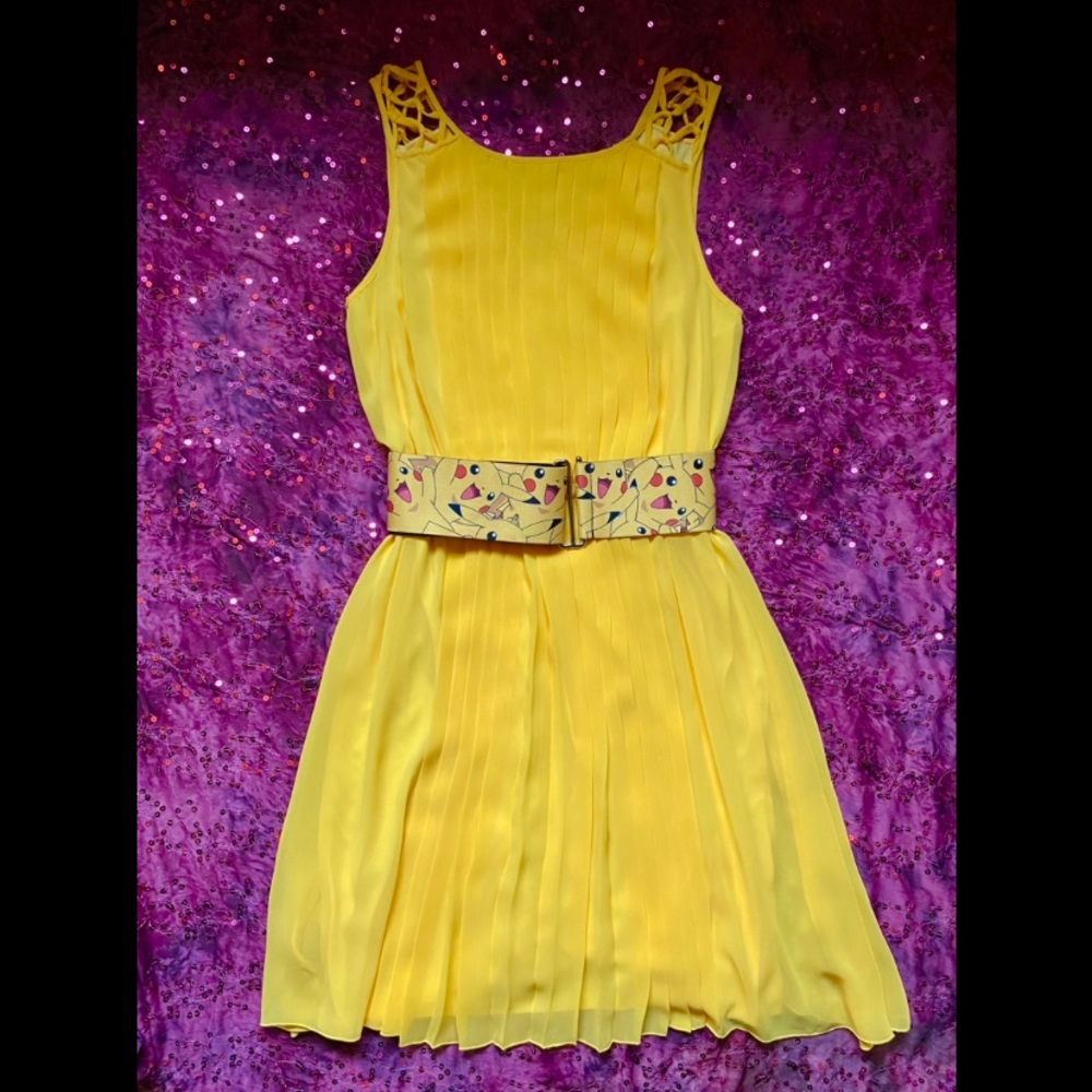 Pokémon Trainer Pikachu Yellow Chiffon Dress Belt Combo Set OOAK SMALL 6